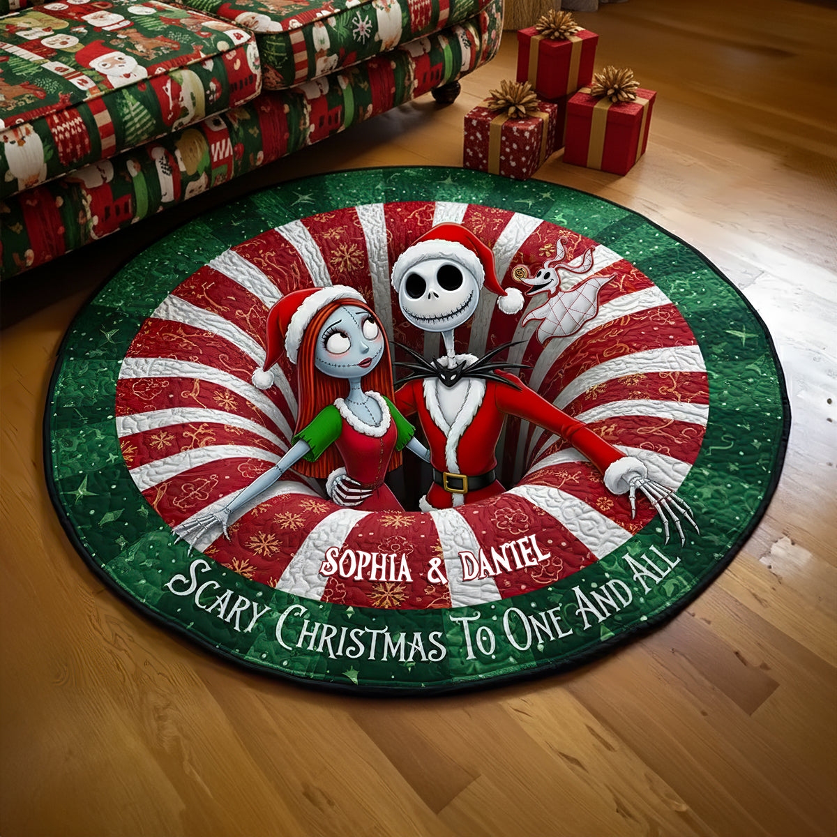 Creepy Cute Couple Round Mat - Personalized Christmas Gift For Couples 03HULU250925-Homacus
