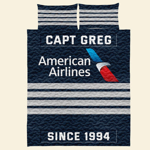 Personalized Gift For Pilot Quilt Bedding Set, Custom Rank & Airline Logo 04QHQN080125-Homacus