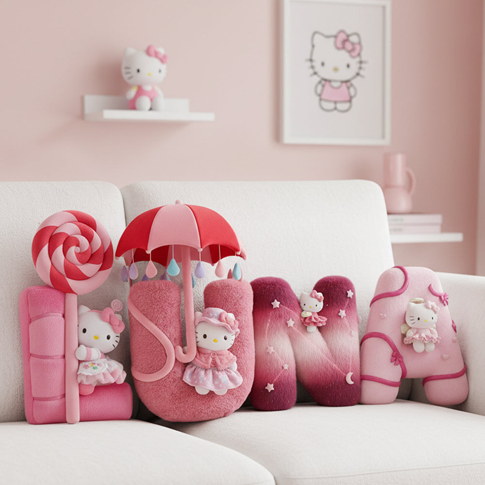 Personalized Kawaii Cat Initials Letter Shaped Pillow 03PATA021225-Homacus