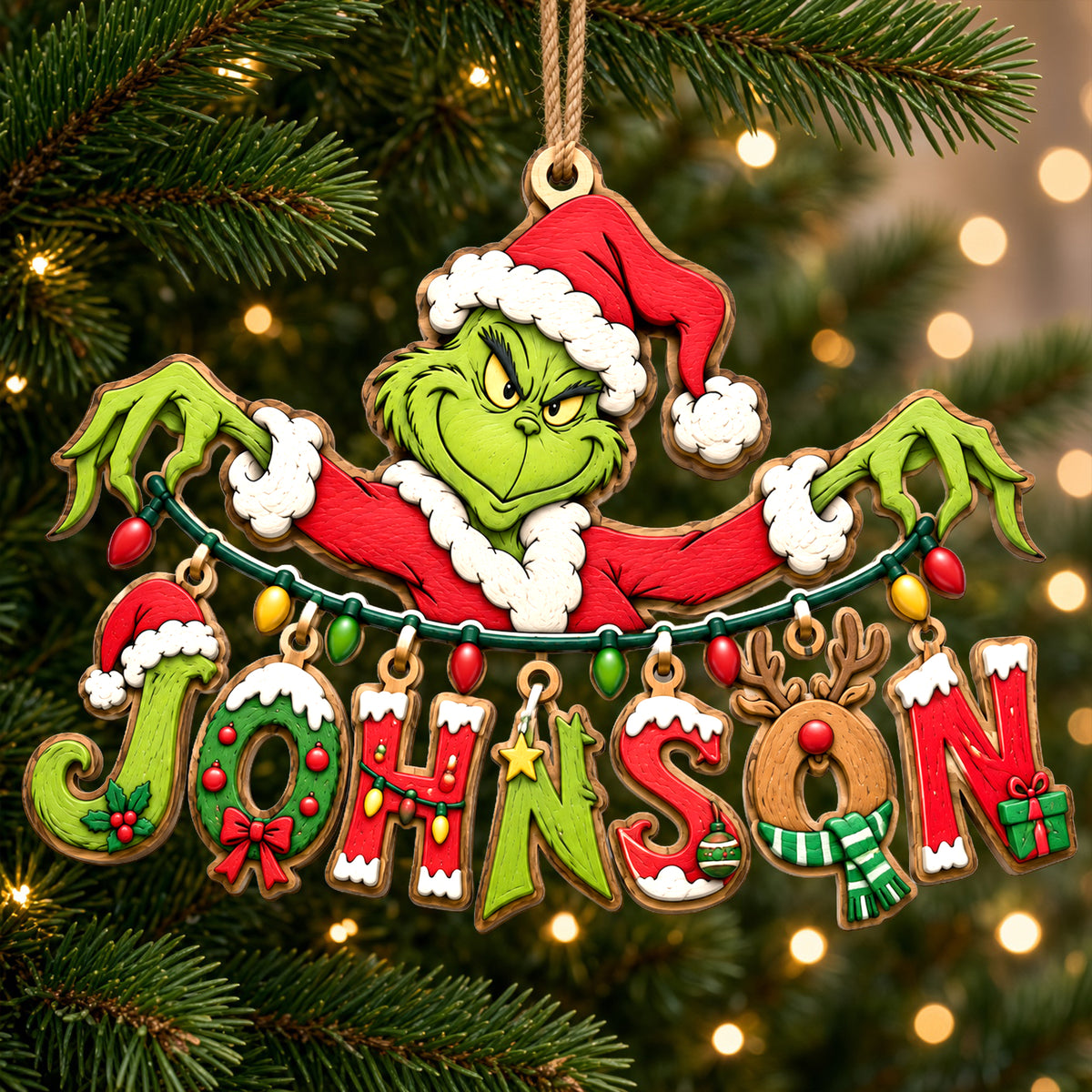 Name Art Mischievous String Ornament, Personalized Gifts For Christmas 05qhlu110926-Homacus