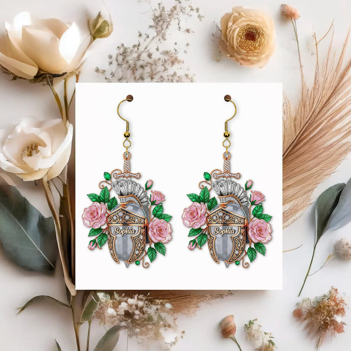 Knight Helmet Aesthetic Earrings, Personalized Gifts For Female Warrior Of God 04qhtn120725-Homacus