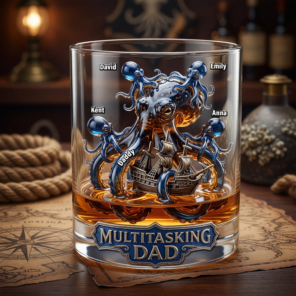 Ancient Octopus Dad Round Glass - Personalized Gifts For Drinking Dads 05QHQN150526-Homacus