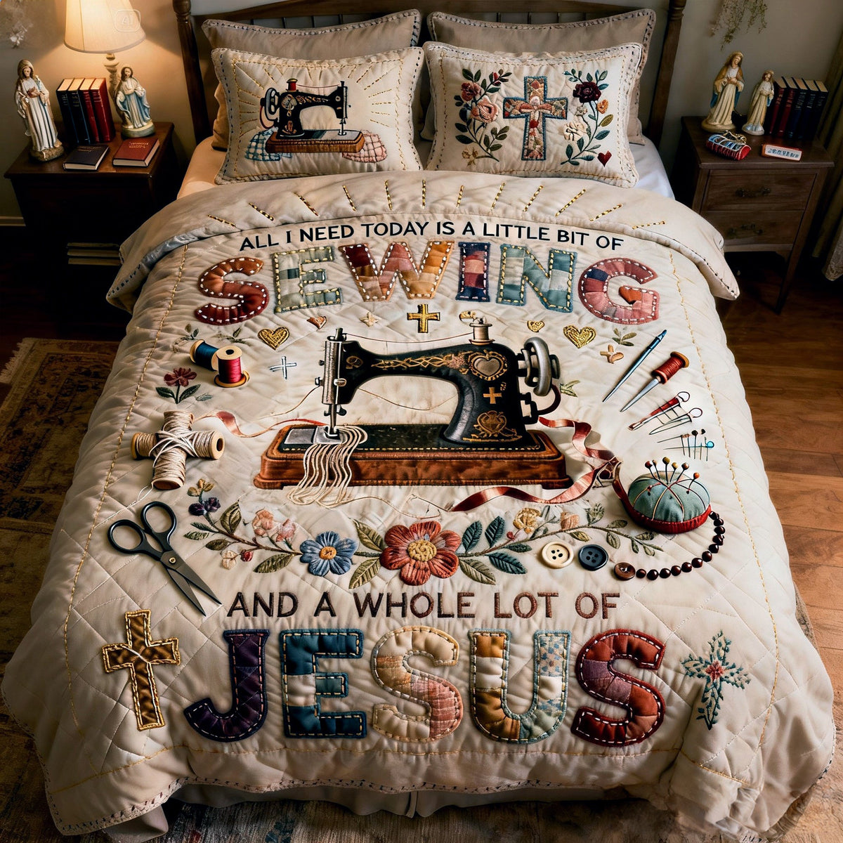 Sewing With Faith Quilt Bed Set – Christian Gift For Sewing Lovers 05PALU231225-Homacus