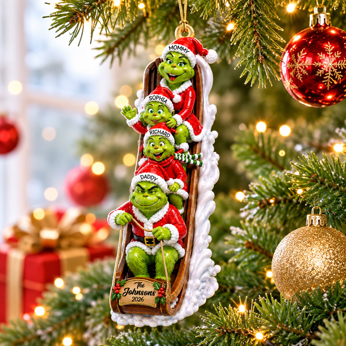 Christmas Monster Family Reindeer Cart Ornament - Personalized Gifts For Family Christmas Ornament 07QNQN290826