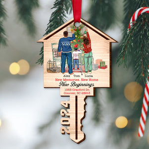 New Memories New Home New Beginnings, Personalized Wood Ornament Christmas Gift For Family-Homacus