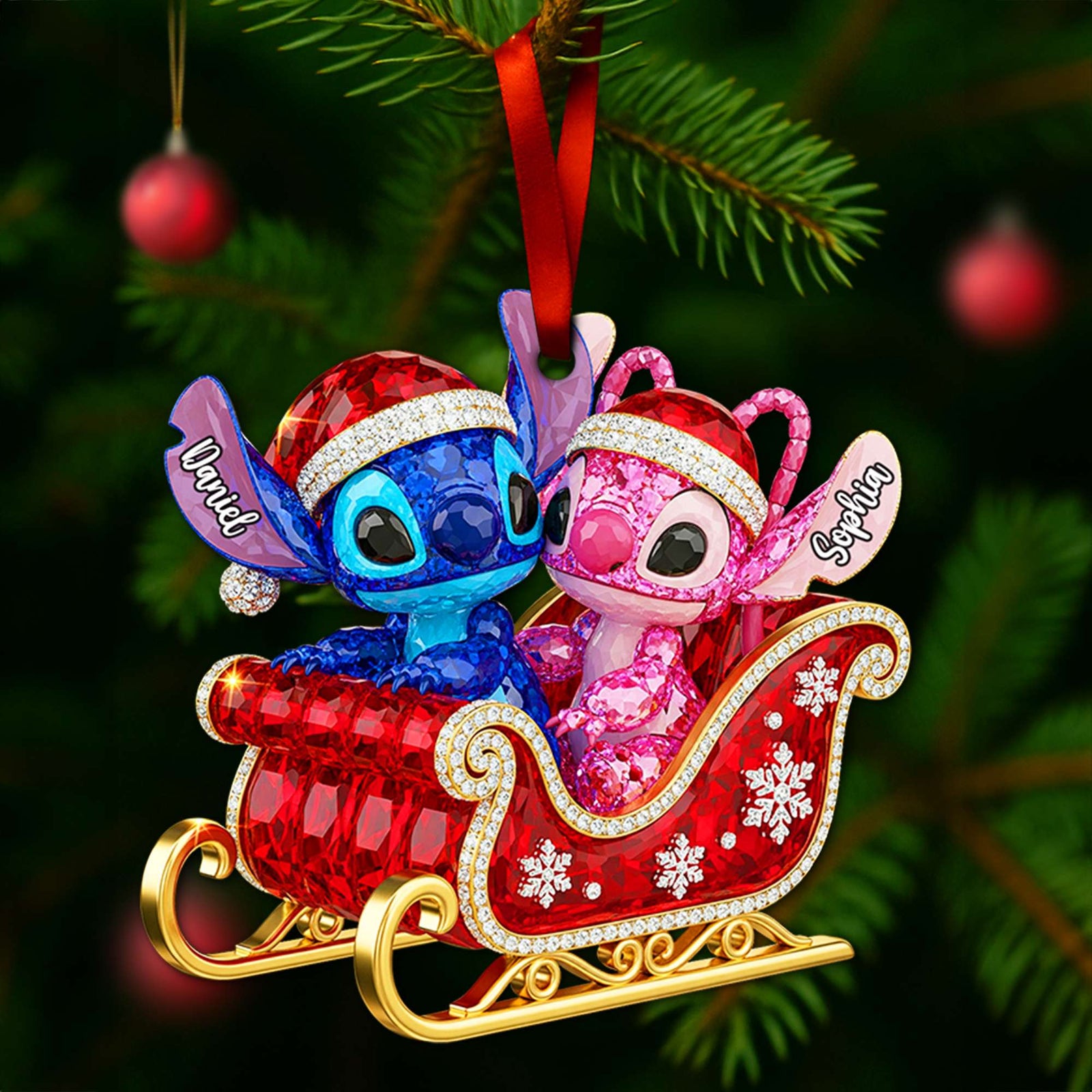 Alien Couple Sleigh Christmas Ornament - Personalized Christmas Gifts For Couple 03PGLU160825-Homacus