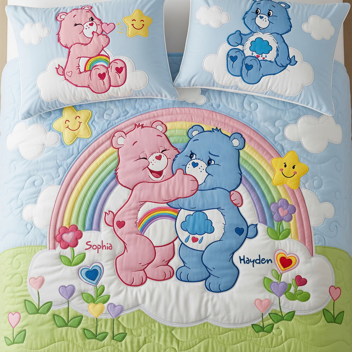 Cute Bear Couple Quilt Bed Set - Personalized Gifts For Couple 05QHLU190725-Homacus
