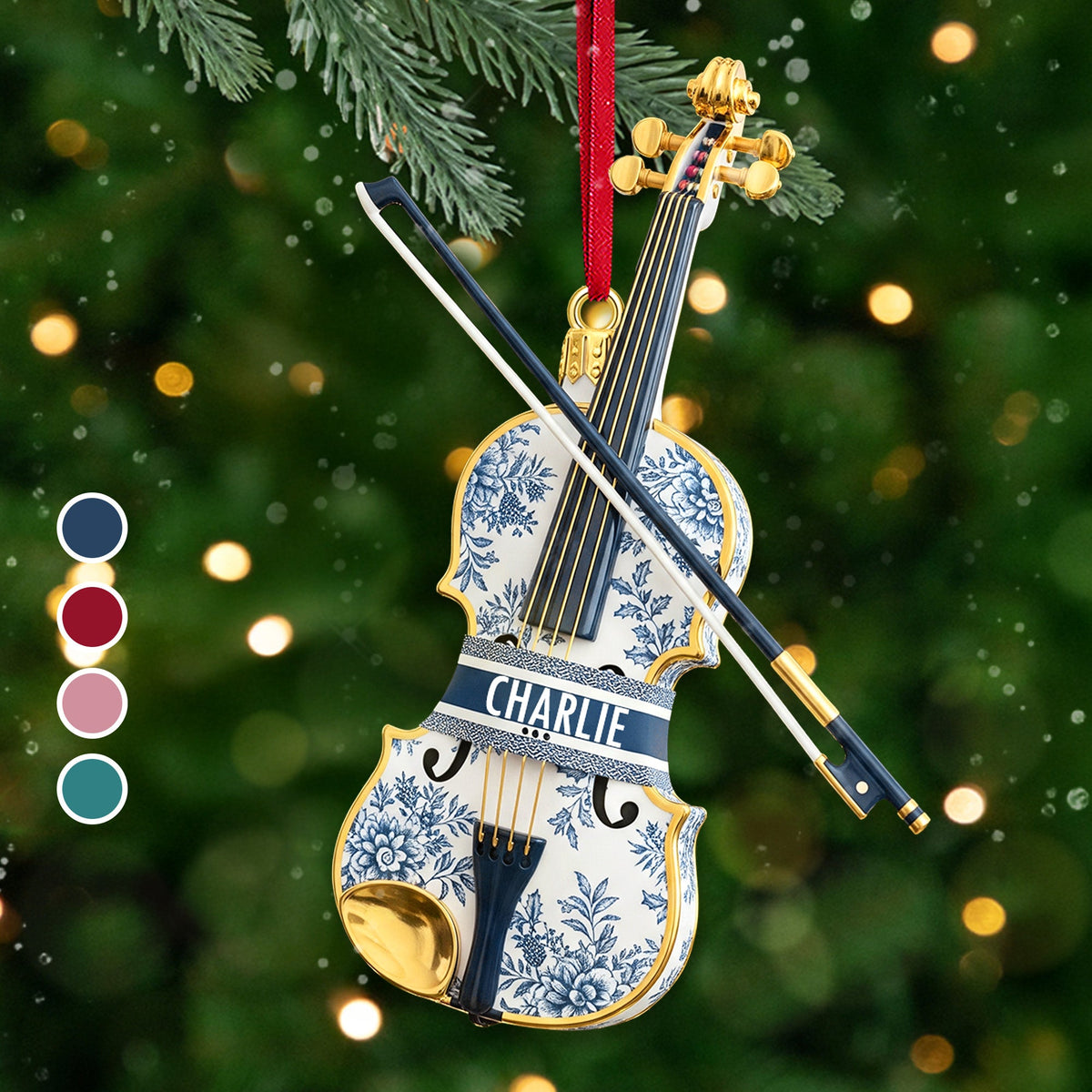 Violin Toile de Jouy Ornament - Personalized Gifts For Violin Lover Christmas Ornament 02PGMG131025-Homacus