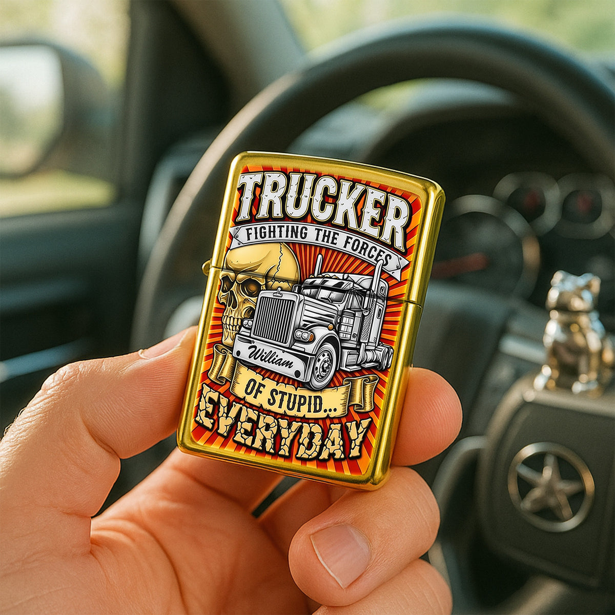Fighting The Forces Of Stupid - Skull and Trucker Lighter - Personalized Gift For Truck Driver-Homacus
