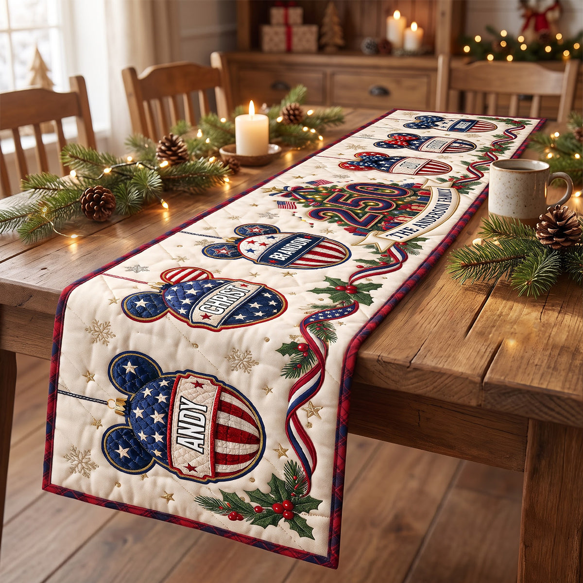 Christmas Family Bubble Quilted Table Runner - Personalized Gifts For Family 05nadh260826