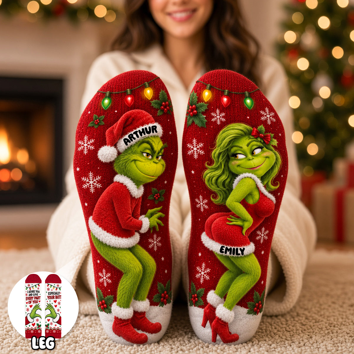 Cheeky Christmas Couple Middle Tube Socks - Personalized Gifts For Couple 03NADH170926