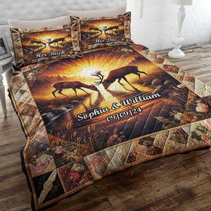 Personalized Gifts For Couple Quilt Bed Set, Romantic Deer Couple 03qhdt241224-Homacus