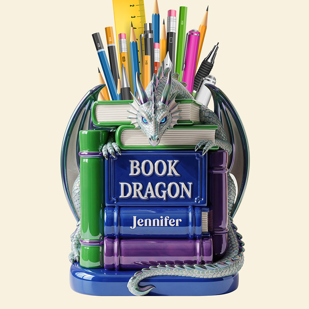 Book Dragon Wooden Pen Holder – Personalized Gifts for Book Lovers 02naqn010825-Homacus