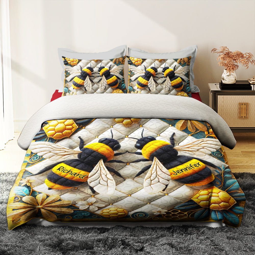 Personalized Gifts For Bee Lovers Quilt Bedding Set Special Line 03kaqn100125 Bee Couple Gifts-Homacus