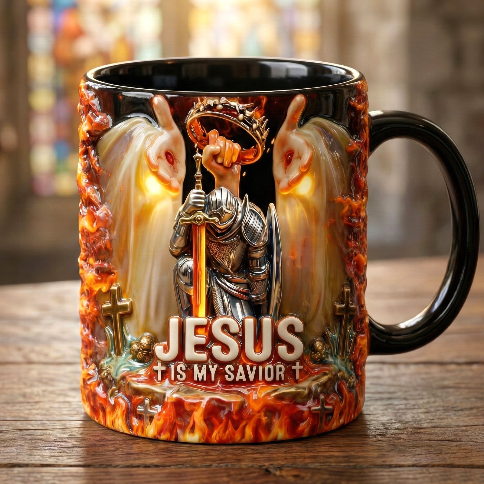 Kneel Templar Knight Warrior & Jesus Savior Accent Mug, Personalized Gifts For Christians 03qhqn210126-Homacus