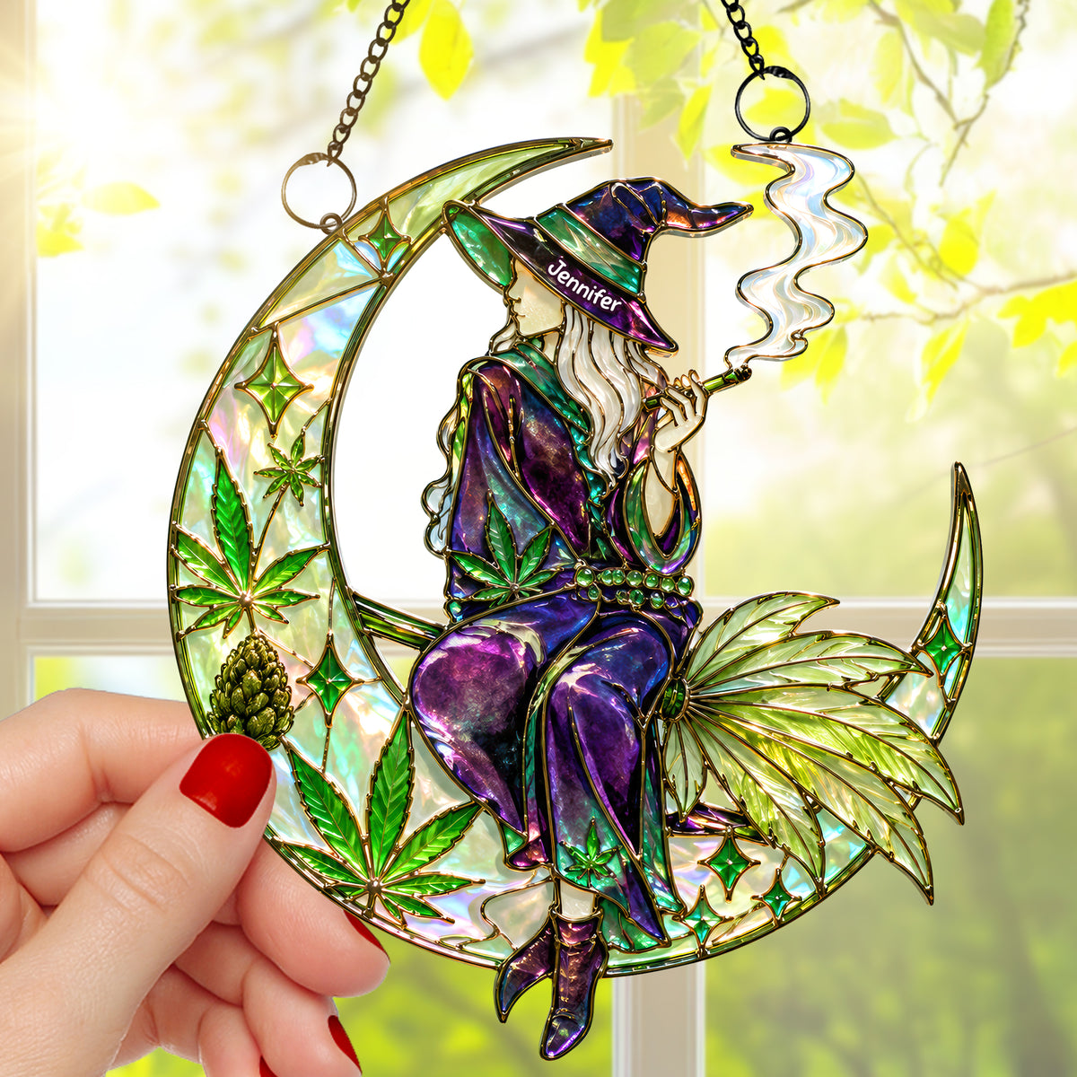 Herb Smoking Witch Suncatcher, Personalized Gifts For Weed Lovers 06qhqn010826-Homacus