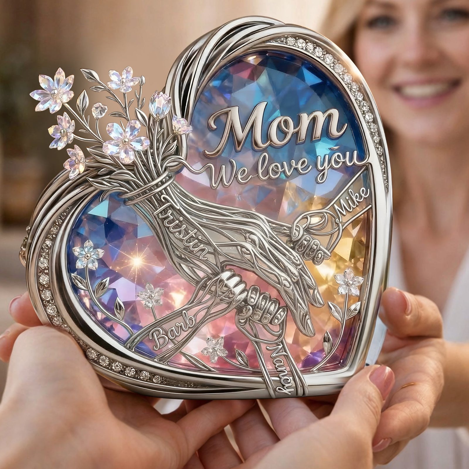 Mom & Children Holding Hands Love Acrylic Plaque - Personalized Gifts For Mom 04qhlu120326-Homacus