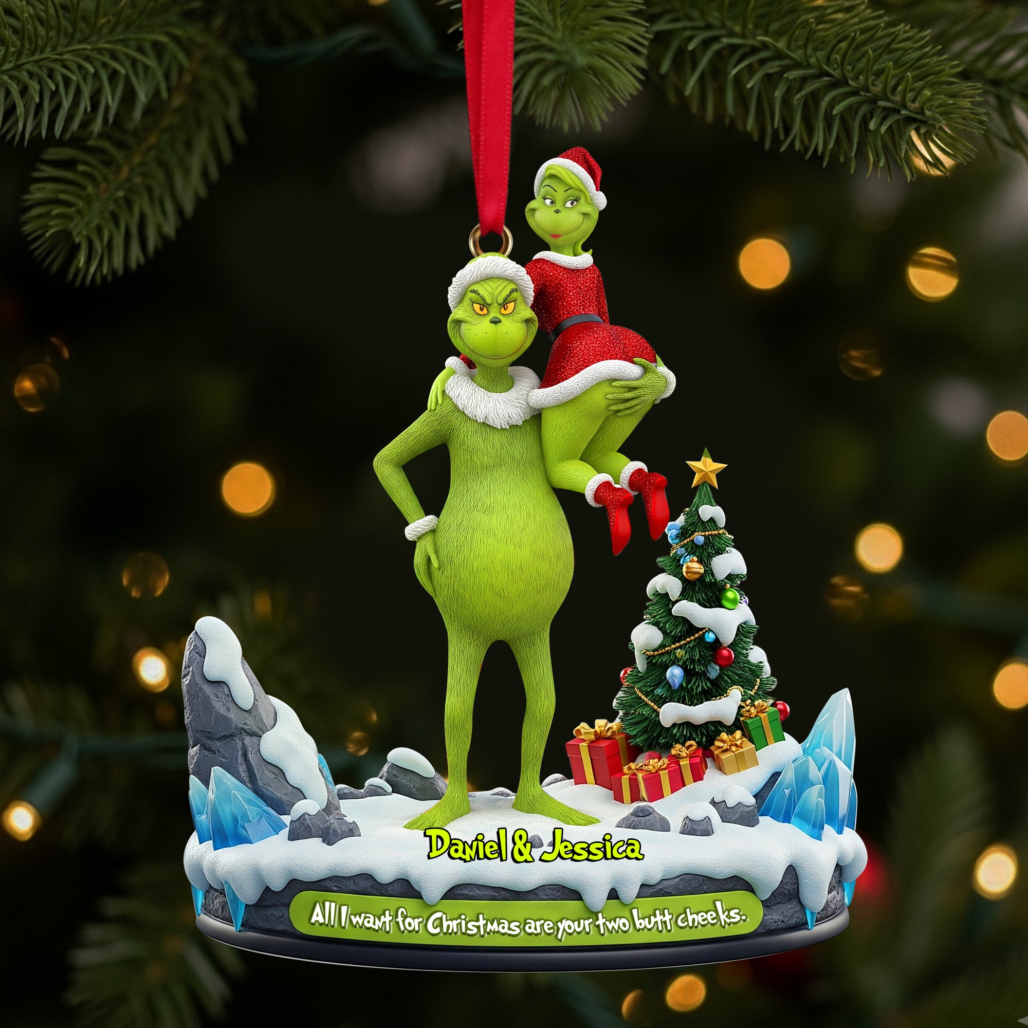 Hugging Green Monster Couple Ornament - Personalized Christmas Gift For Couples 01OHLU180925-Homacus