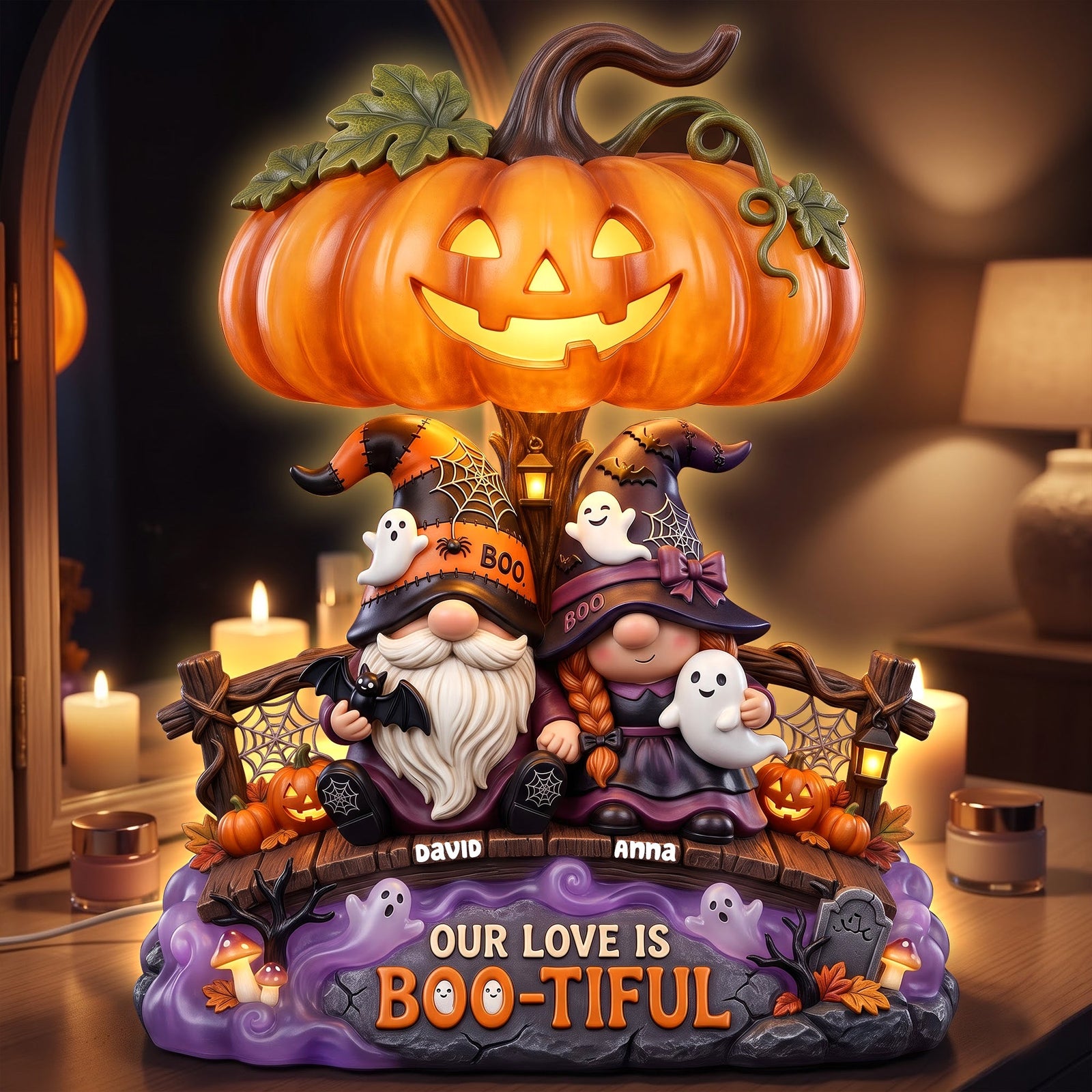 Our Love Is Boo-tiful Gnome Couple Acrylic Light Box - Personalized Gifts 03toqn300726-Homacus