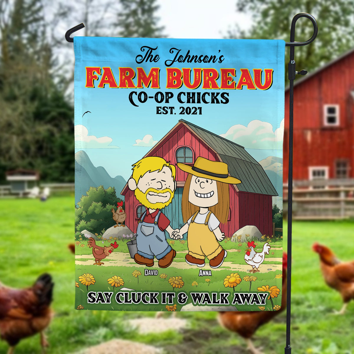 Personalized Gifts For Farmer Couple Garden Flag 01totn200225hg Farm Bureau Coop Chicks Say Cluck It And Walk Away-Homacus