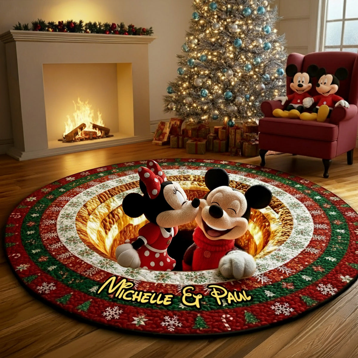 Couple Round Mat - Personalized Gifts For Couple Christmas Quilted Round Mat 04TGMG260925-Homacus