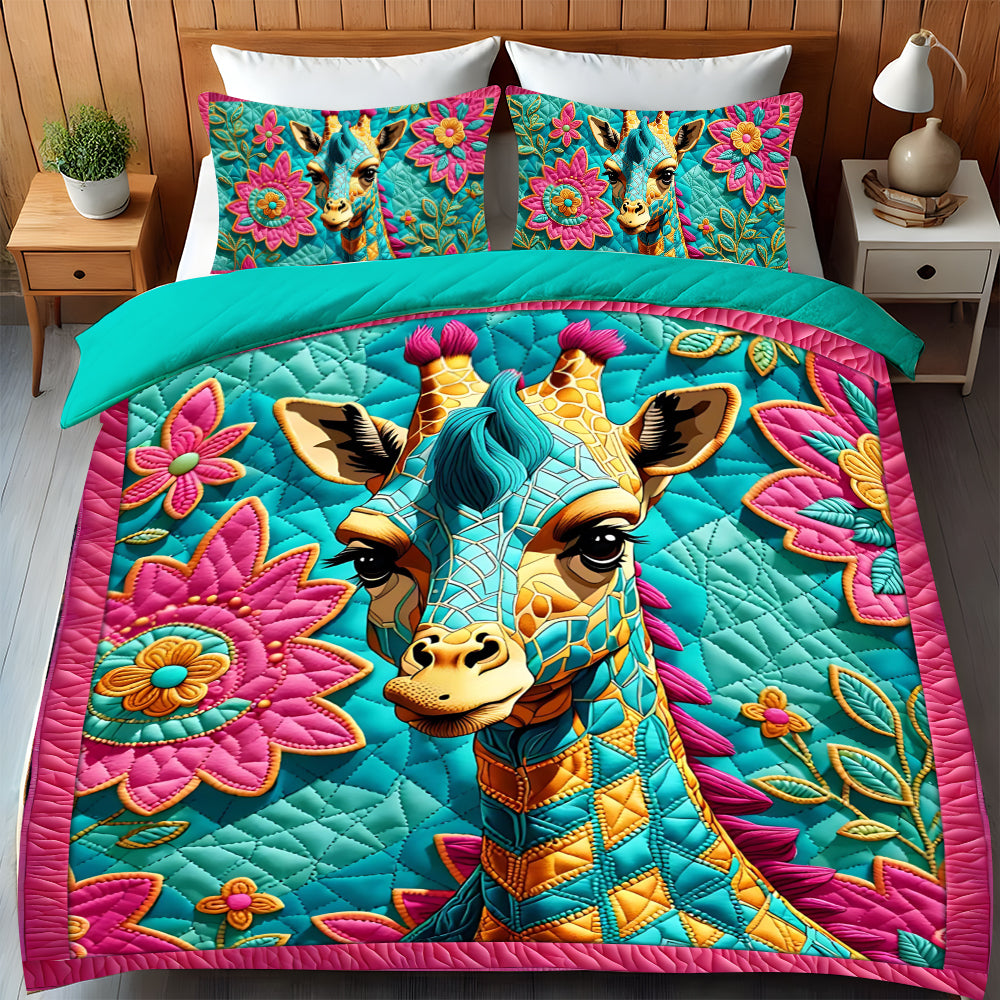 Giraffe In A Blooming Garden Quilt Bedding Set 01HULU200125-Homacus