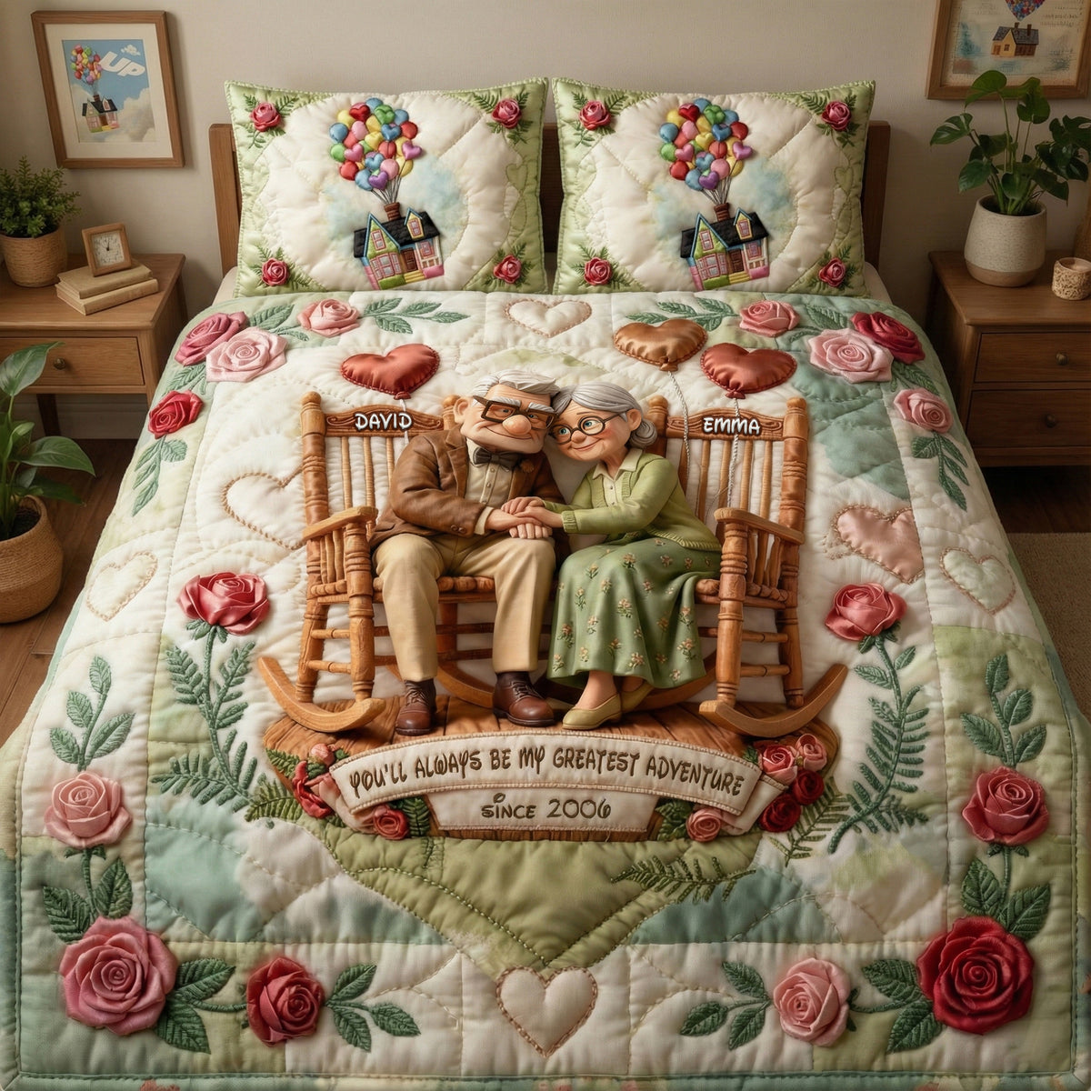 Happy Grow Old Couple Quilt Bed Set - Personalized Gifts For Couple 01QHLU281125-Homacus