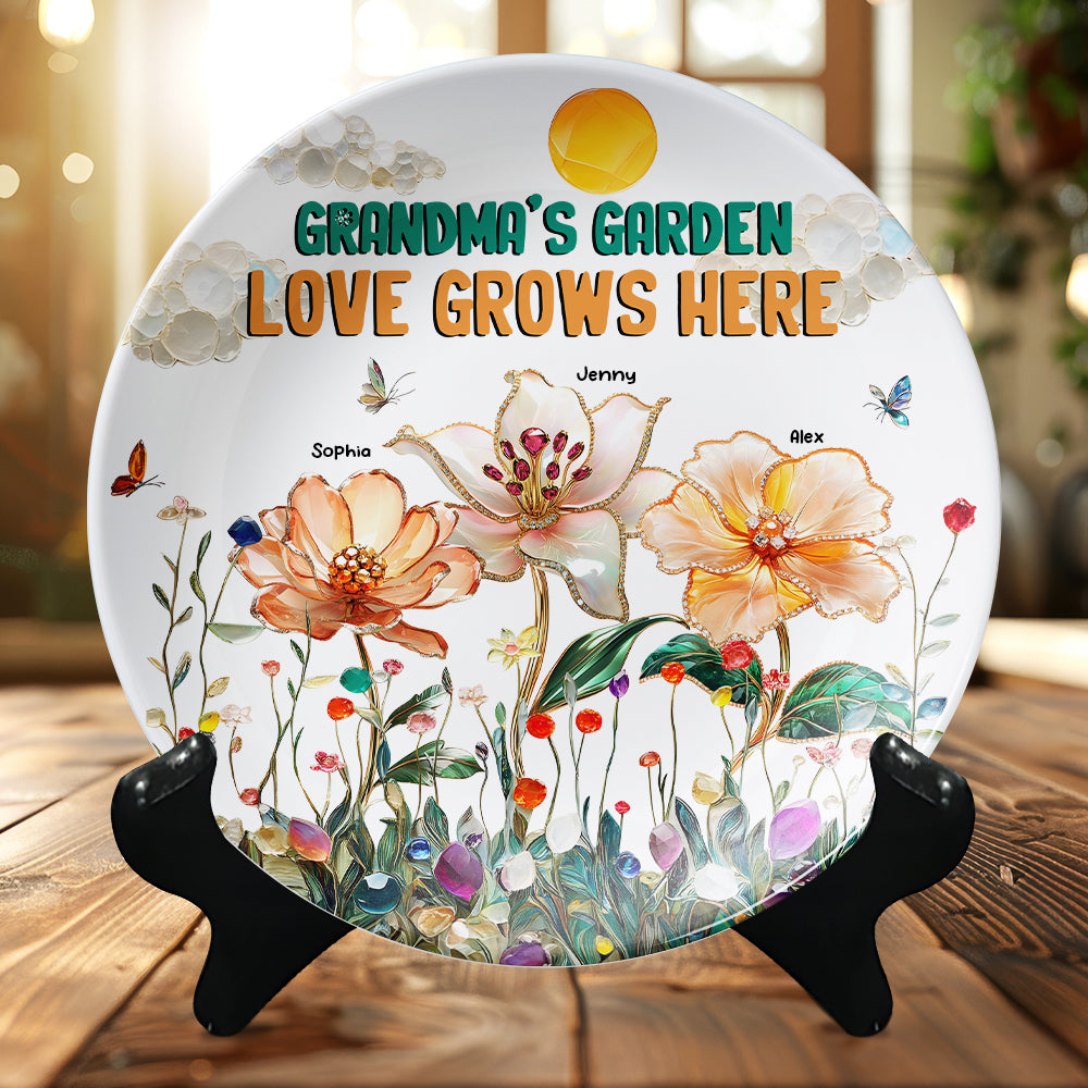 Personalized Gifts For Grandma Round Plate, Grandma's Garden Love Grows Here 01TGMH200325-Homacus