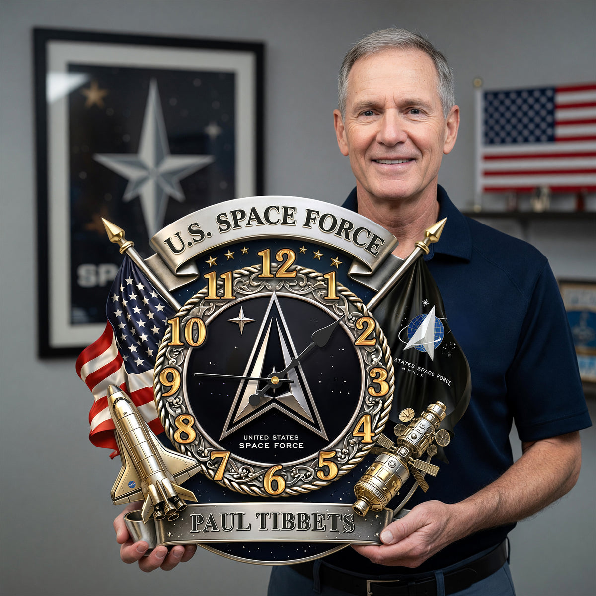 Space Military Hanging Clock - Personalized Gifts For Veteran Acrylic Hanging Wall Clock 02HUQN040626