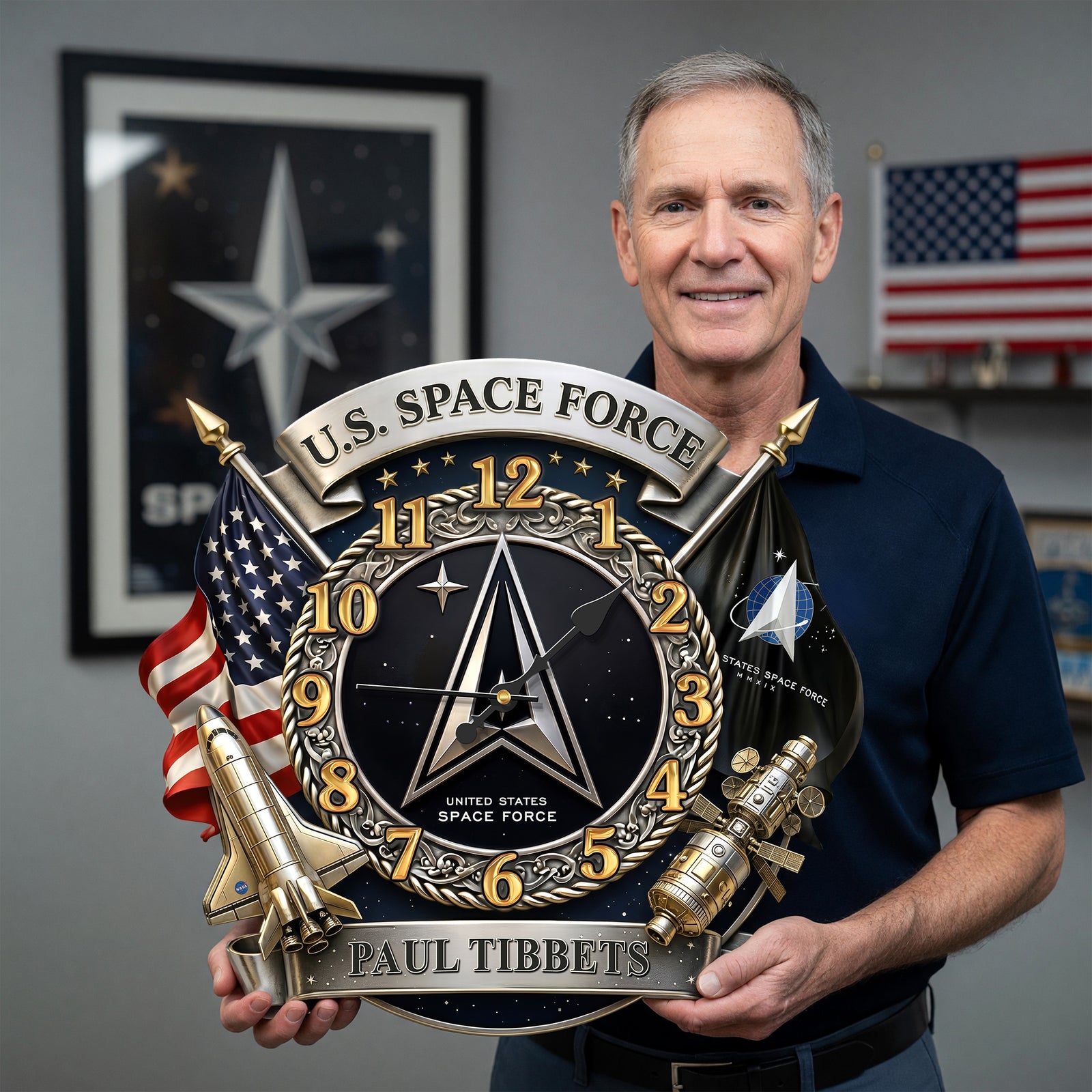 Space Military Hanging Clock - Personalized Gifts For Veteran Acrylic Hanging Wall Clock 02HUQN040626-Homacus