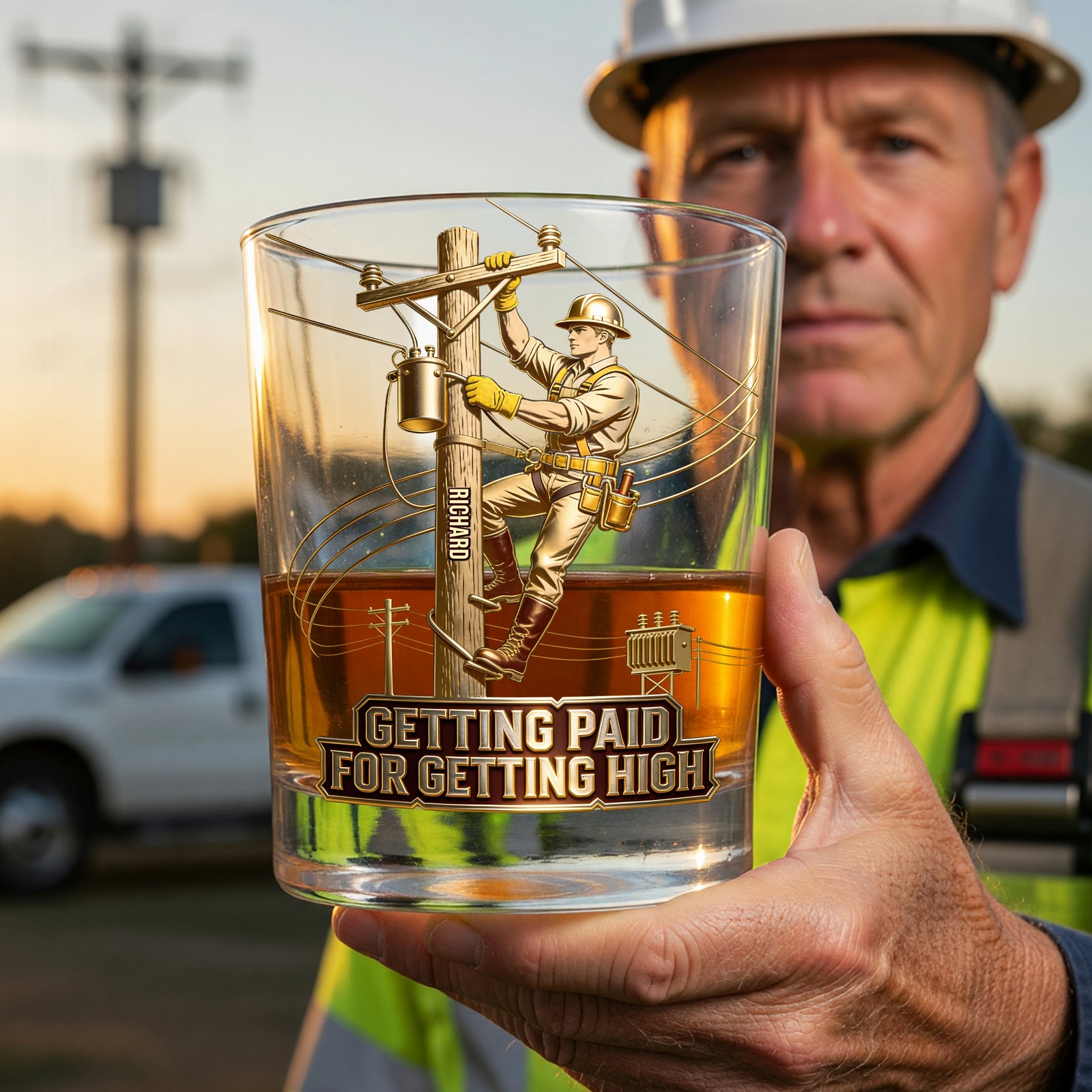 Proud Lineman Round Glass - Personalized Gifts For Workers 01PGQN100626-Homacus