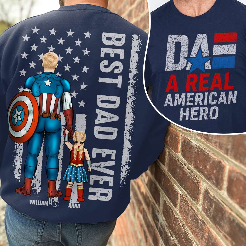 Personalized Gifts For Dad Shirt Dad A Real American Hero-Homacus