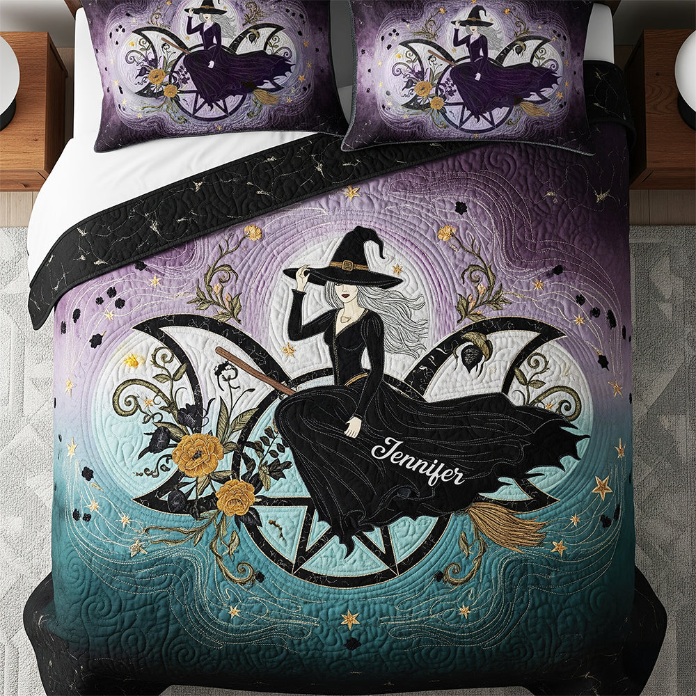 Mystic Witch Triple Moon Quilt Bed Set, Personalized Gifts For Wiccans 02qhqn280725-Homacus