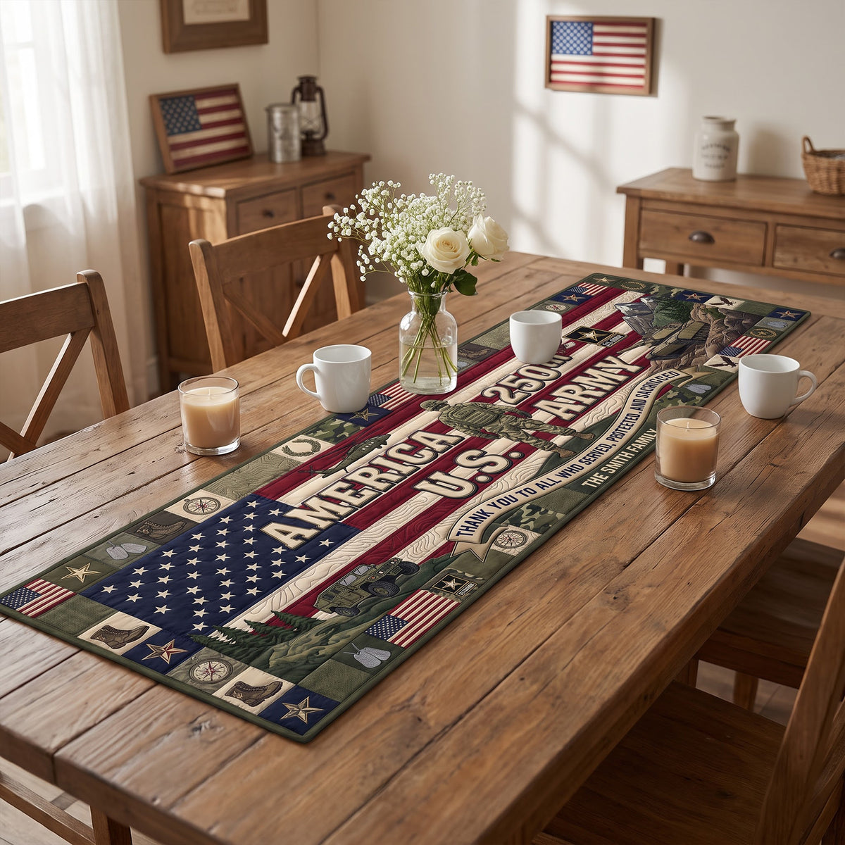Military Table Runner - Personalized Gifts For Veteran Quilted Table Runner 04PAQN220826