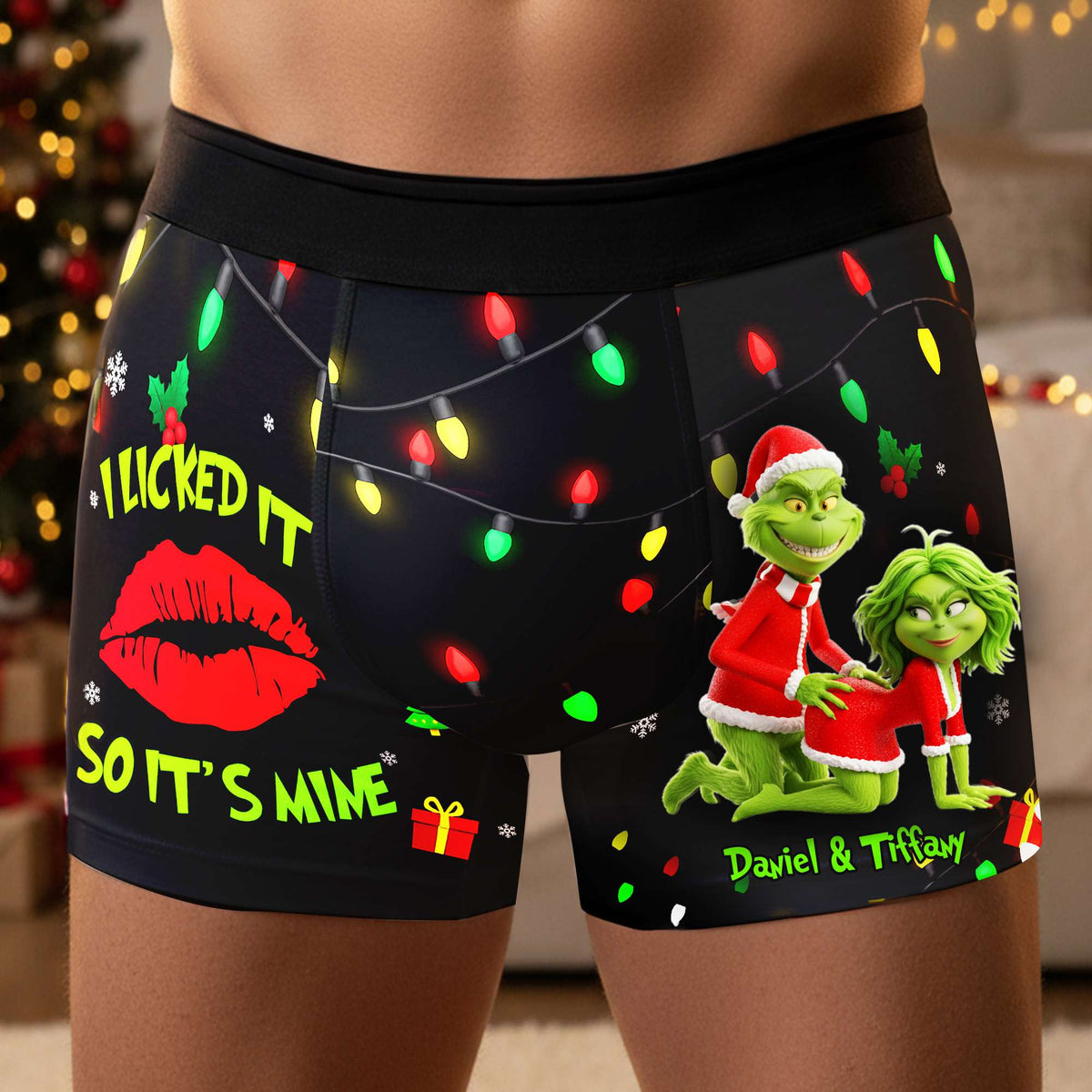 Mischief Green Couple Boxers - Personalized Christmas Gifts For Him 03NALU120925-Homacus