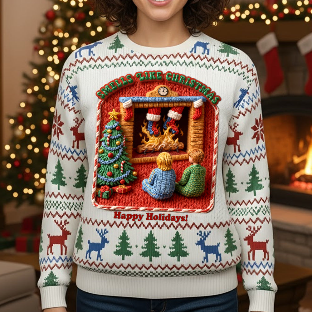 Creepy Fun Waiting Santa In Chimney Ugly Sweater, Personalized Gifts For Christmas 07qhtn041125-Homacus