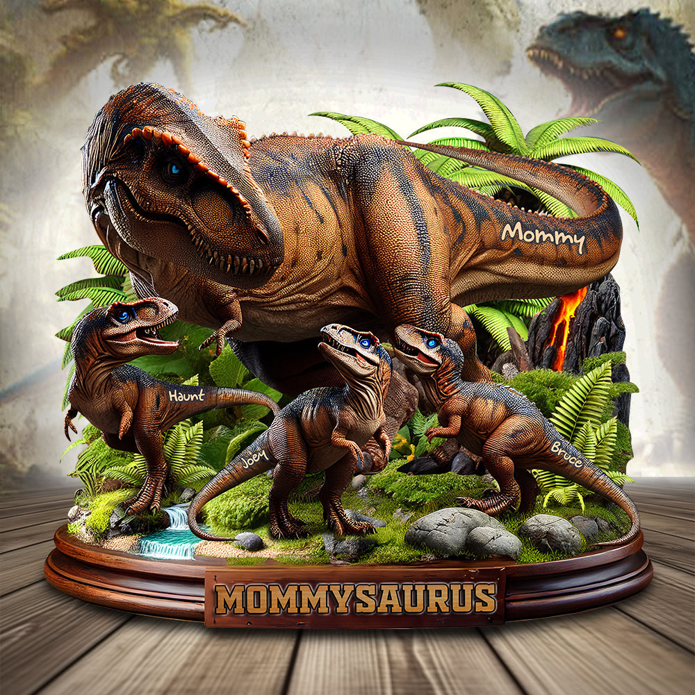 Dinosaur Mom Wood Sign - Personalized Gifts For Mother 01QHLU010425-Homacus