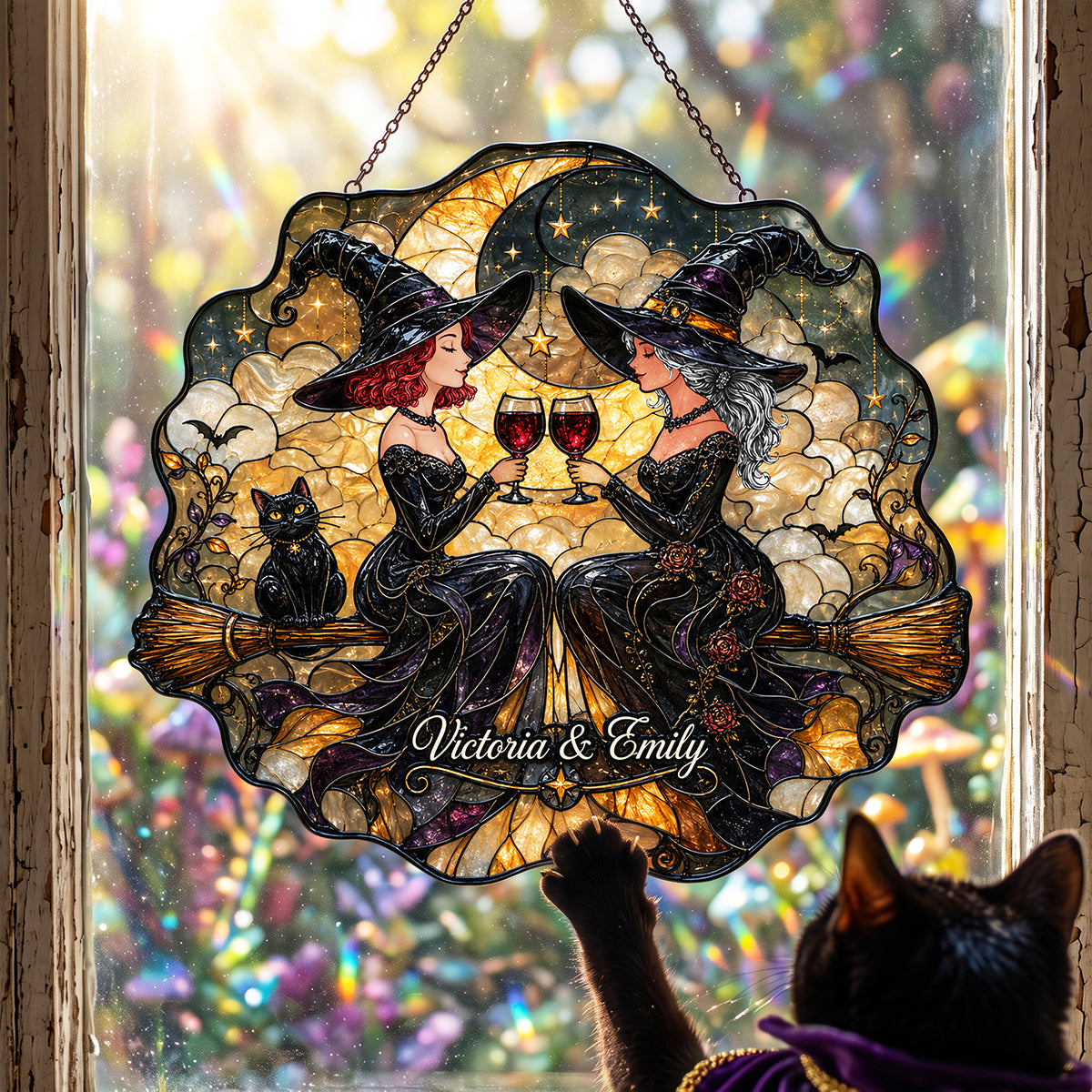 Witch Bestie Suncatcher Ornament Personalized Gifts For Friends 01NATA230726