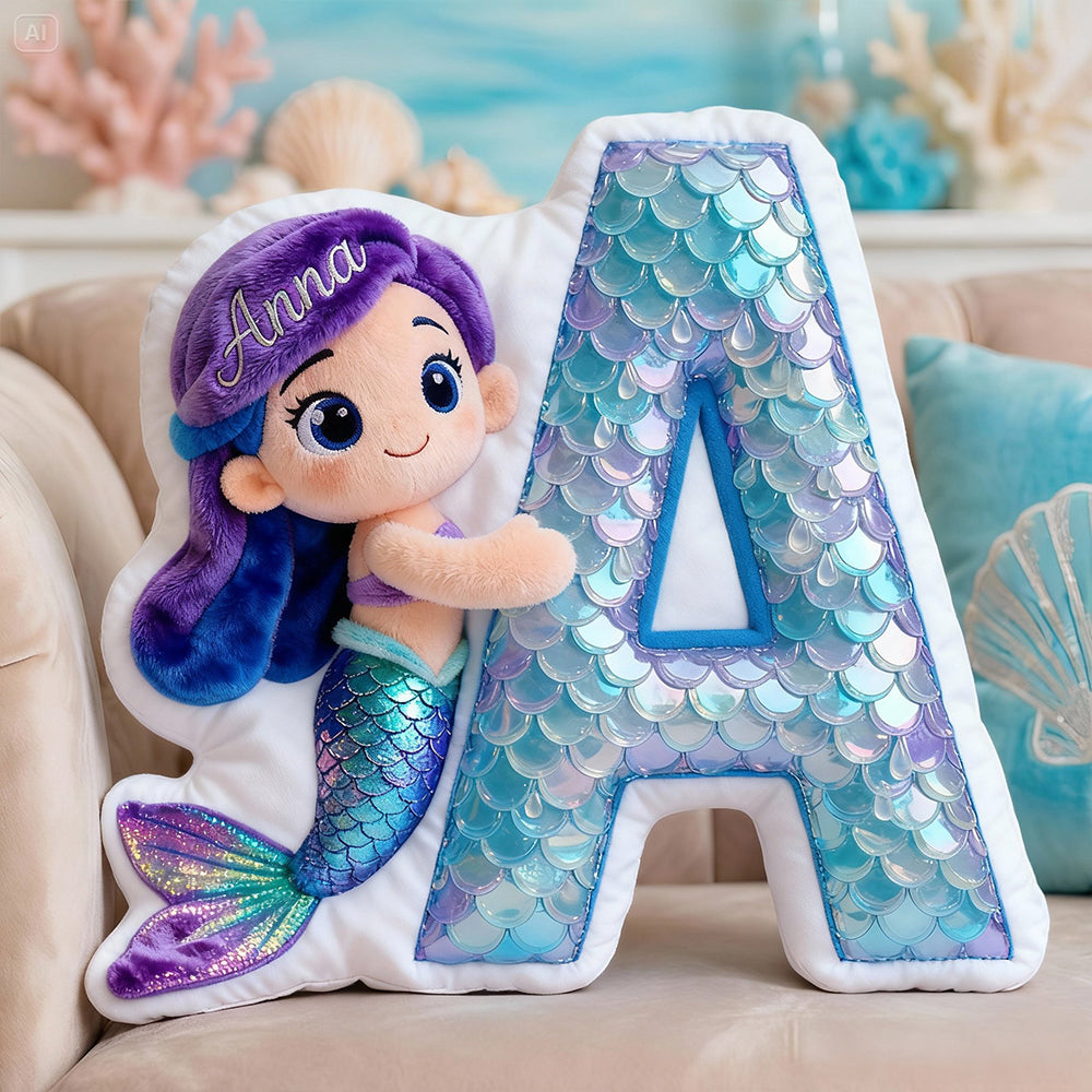 Mermaid Alphabet Pillow Personalized Gifts For Kids 03TGDT151225-Homacus