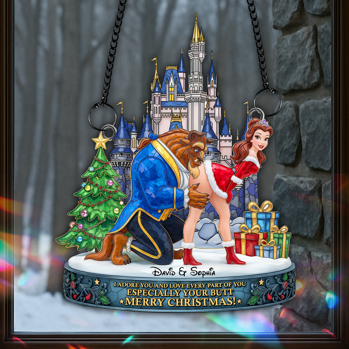 Cheeky Kiss Couple Suncatcher - Personalized Chritsmas Gift For Couples 07OHLU170925-Homacus