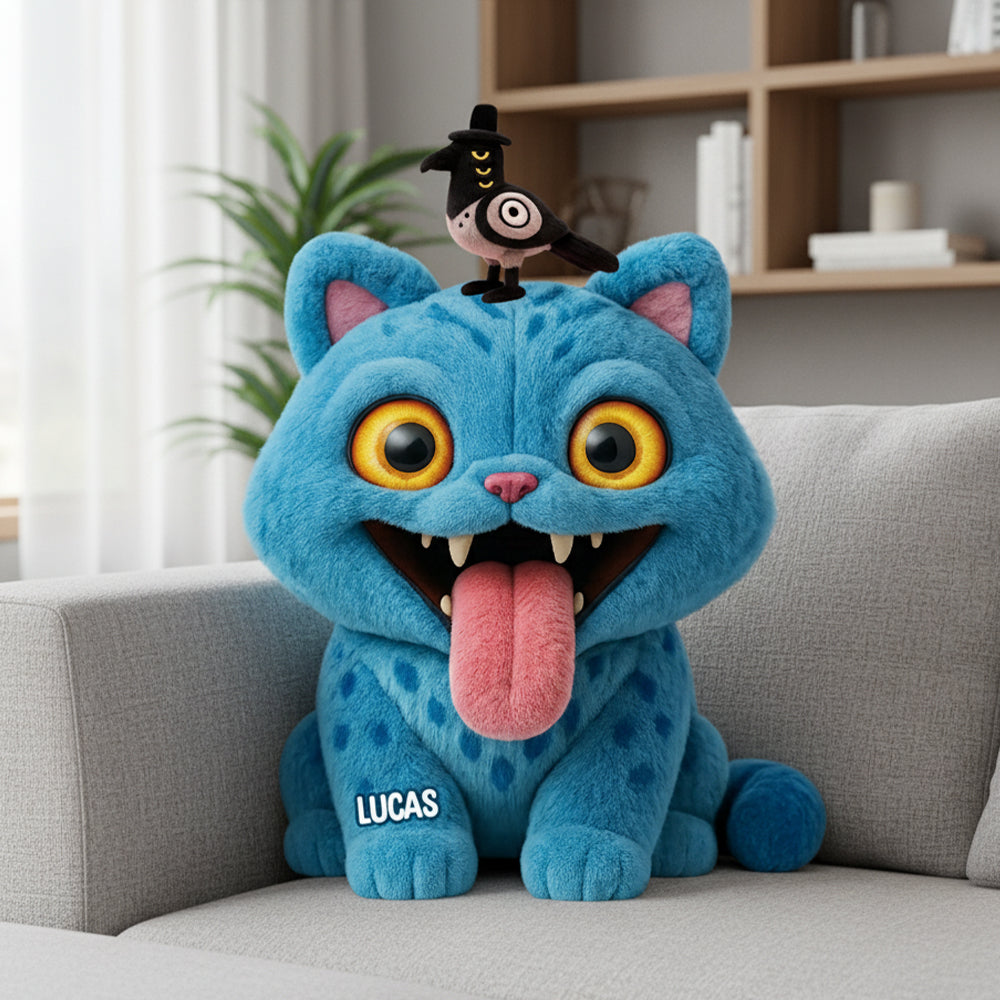 Blue Mischief Cat Shaped Pillow Personalized Gifts 03natn081125-Homacus