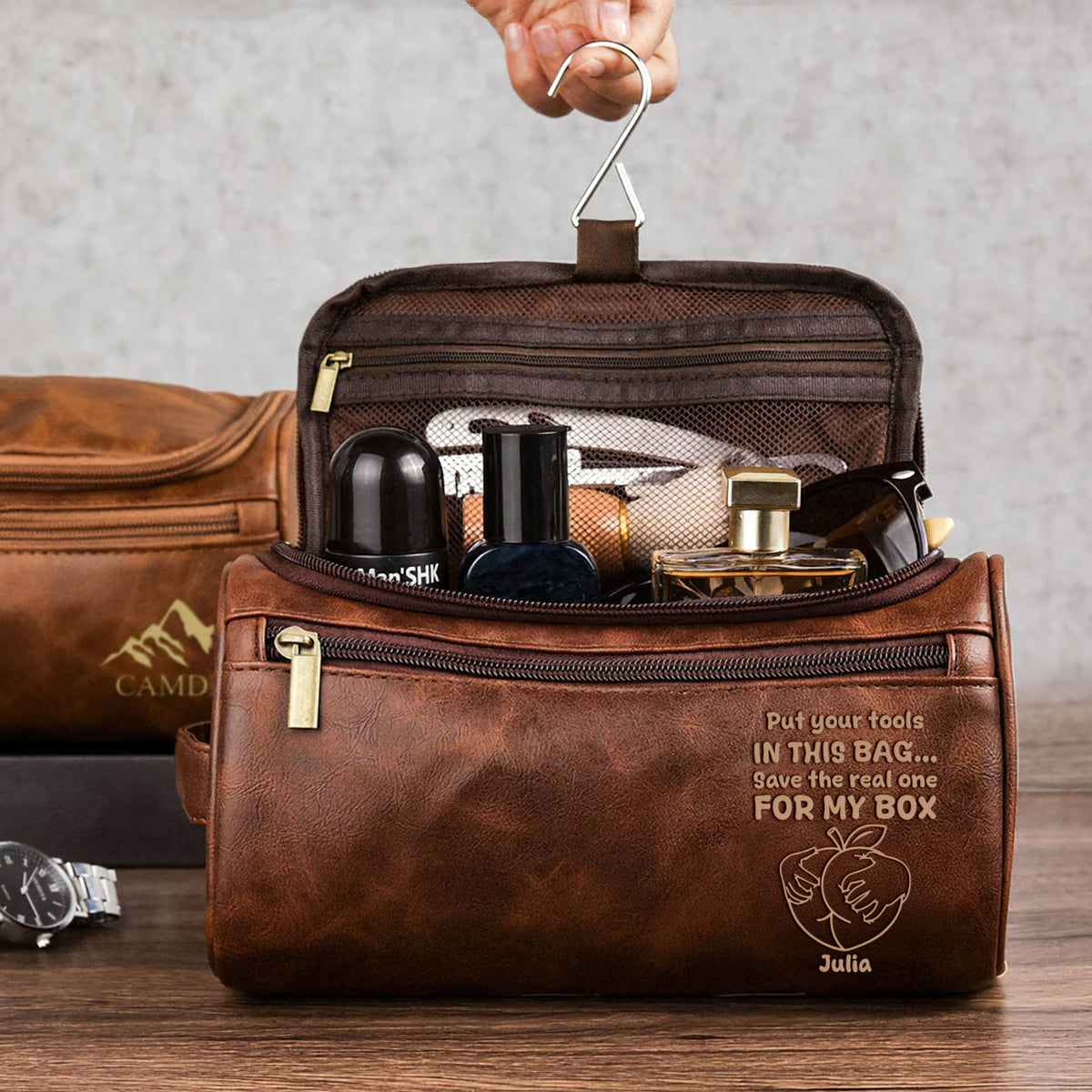 Cheeky Leather Toiletry Bag - Personalized Gift For Him, Husband, Boyfriend 07PGLU081225-Homacus