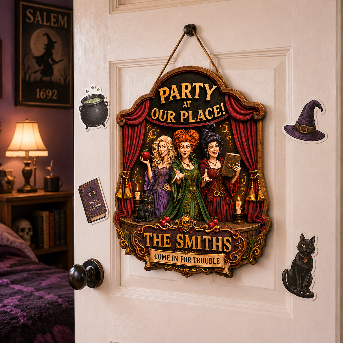 Party At Our Place Come In For Trouble Wood Sign - Personalized Gifts For Family 09hadh300726-Homacus