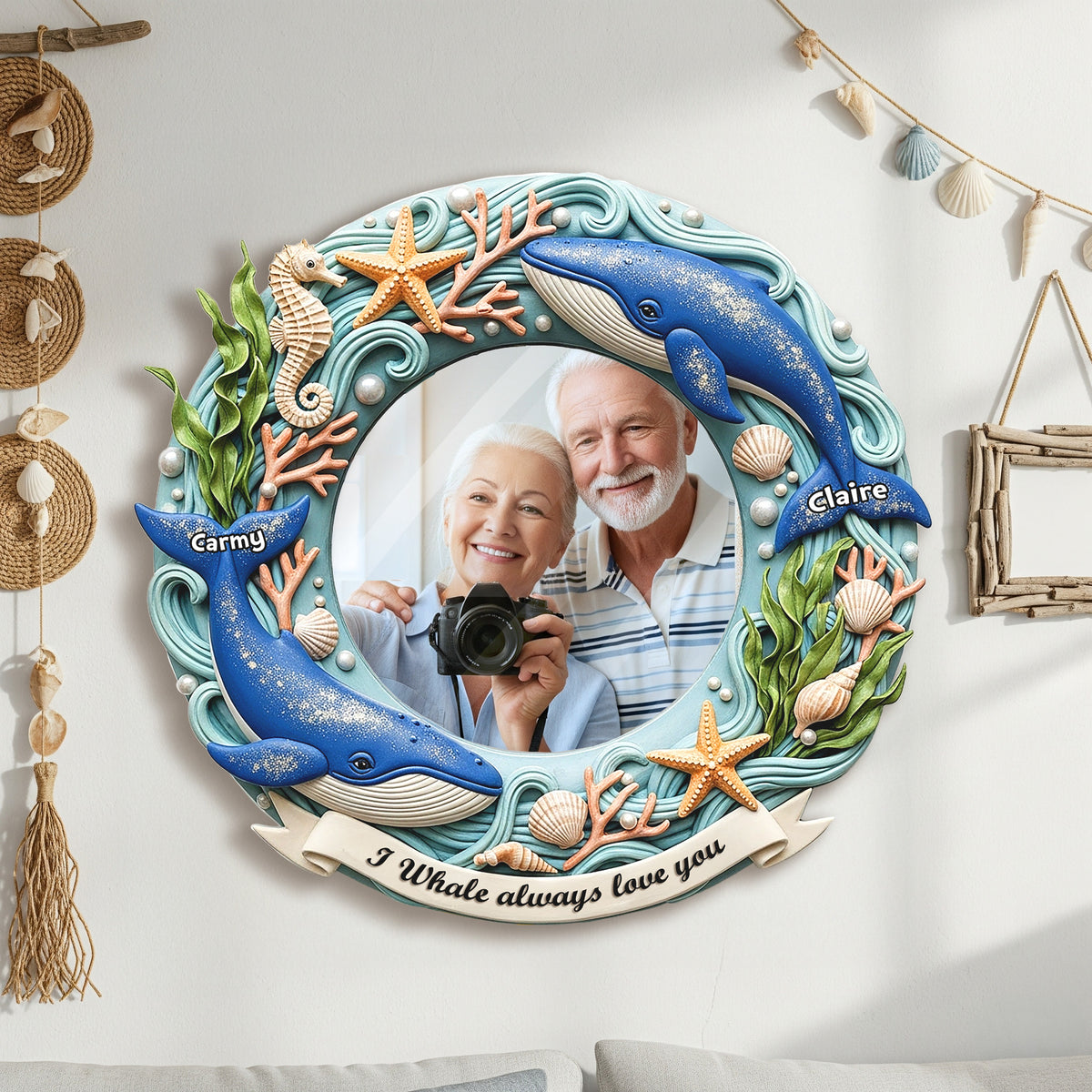 Old Whale Couple Custom Shaped Mirror - Personalized Gifts For Couple 02PAMG010825-Homacus