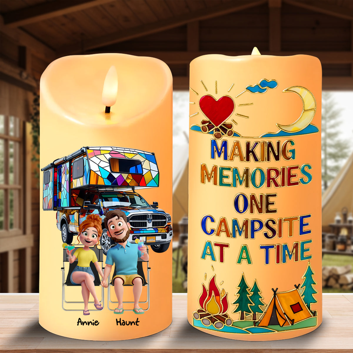 Camping Couple On Wheels LED Candle - Personalized Gifts For Couple 08TGLU220725-Homacus