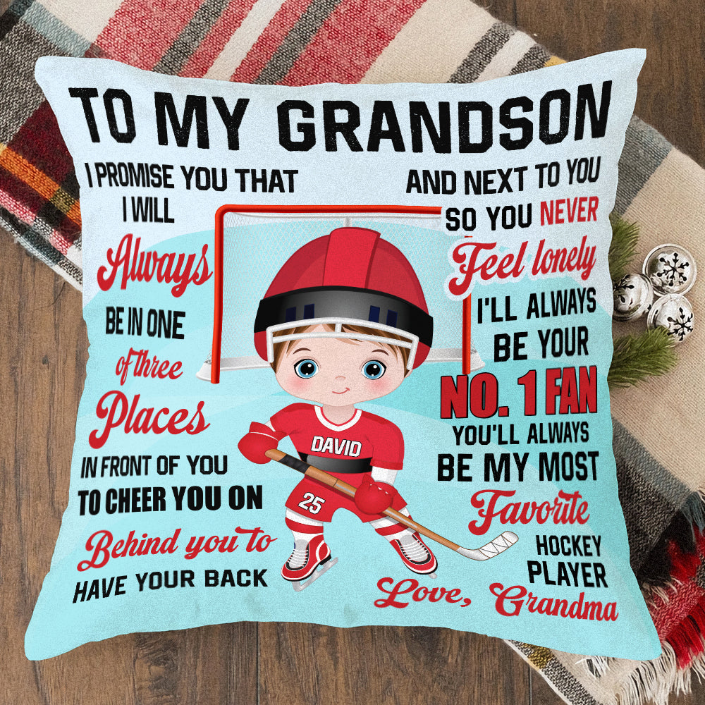 I'll Always Be Your No.1 Fan Personalized Square Pillow, Gift For Ice Hockey Lover, Gift For Son/Grandson-Homacus