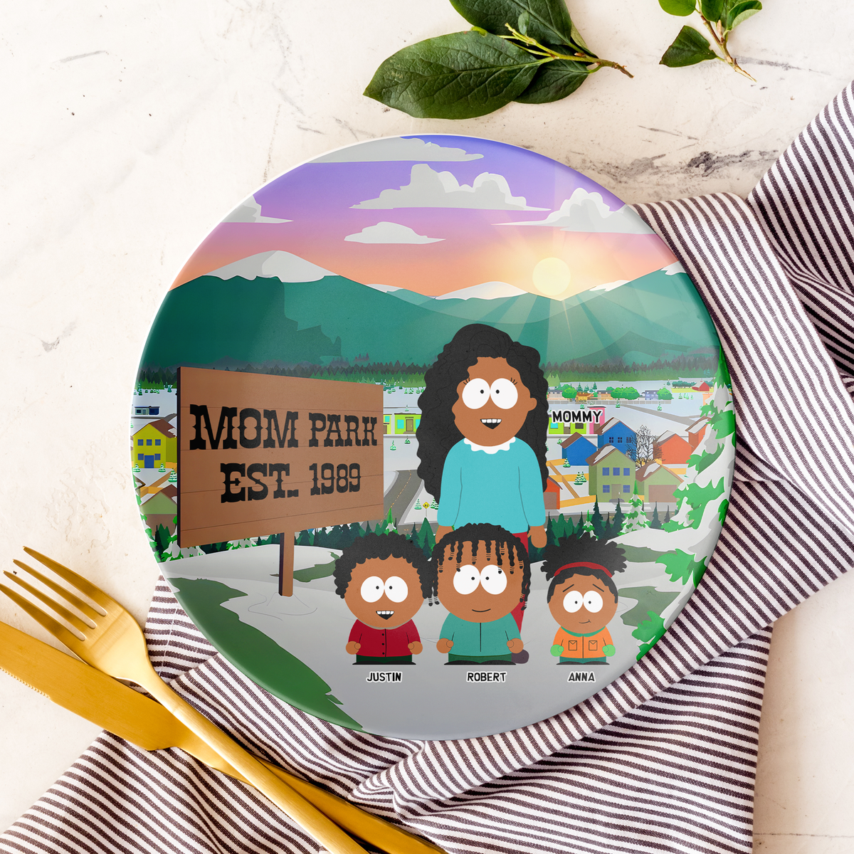 Personalized Gift For Mom Ceramic Round Plate, Mom Park 02TGPU010425HG-Homacus
