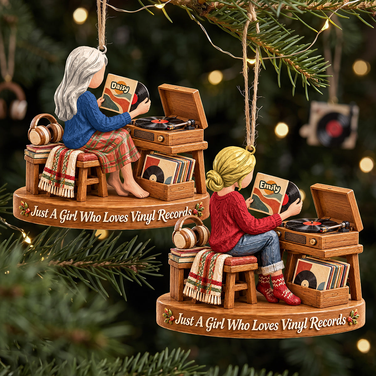 Vinyl Record Girl Wood Effect Ornament, Personalized Gifts For Vinyl Records Lovers 02qhta141026-Homacus