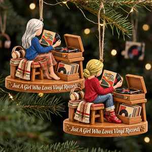 Vinyl Record Girl Wood Effect Ornament, Personalized Gifts For Vinyl Records Lovers 02qhta141026-Homacus