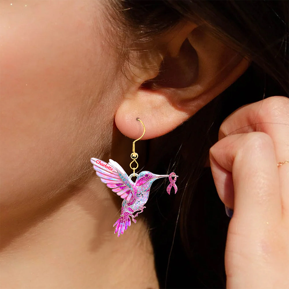 Personalized Gifts For Her, Hummingbird Breast Cancer Earrings 02tgmg280825-Homacus